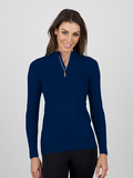 Navy blue signature shirt with princess cut venting